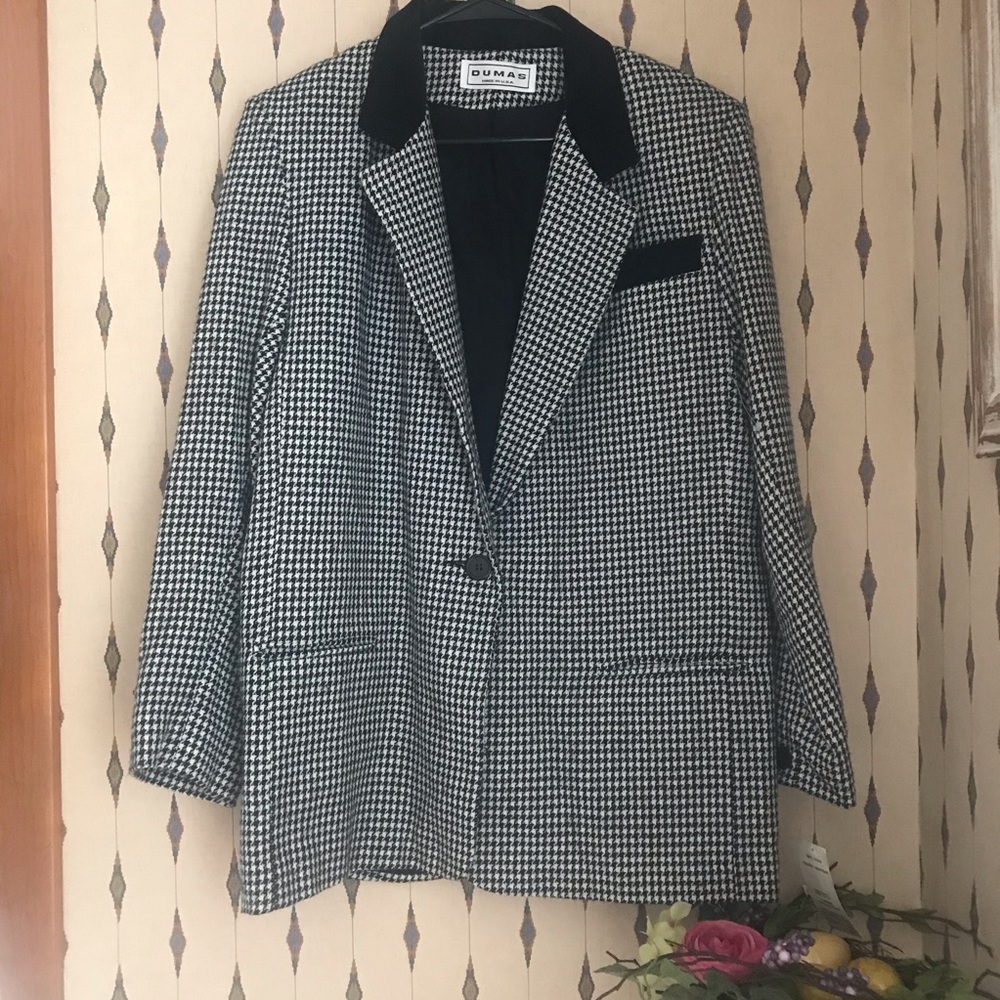 NWT  VTG Dumas White Black Houndstooth Blazer